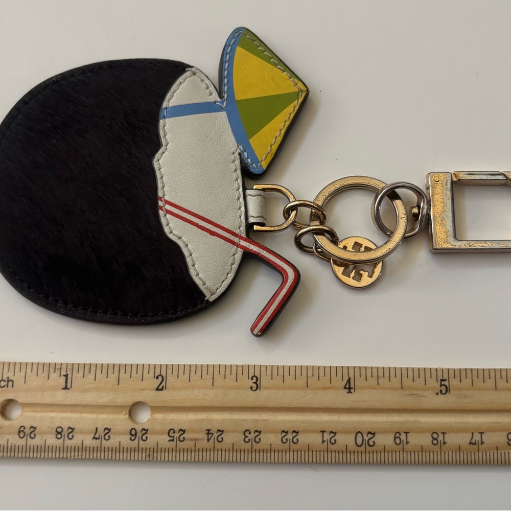 Tory Burch Coconut Cocktail Bag Charm Keychain Hair Calf Leather - Picture 6 of 6